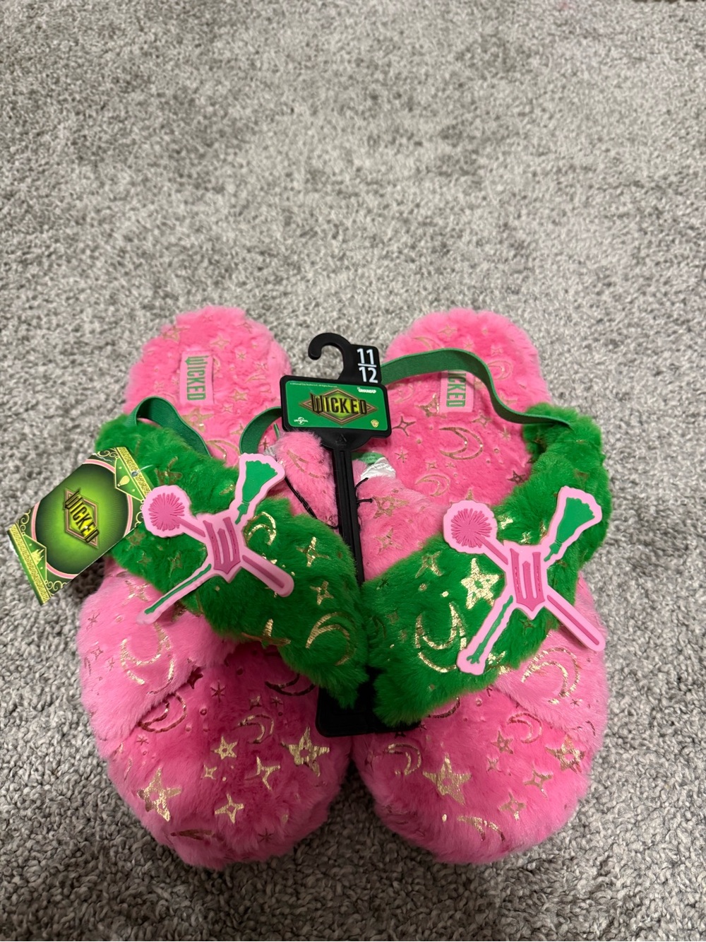 Wicked Pink & Green Plush Slippers